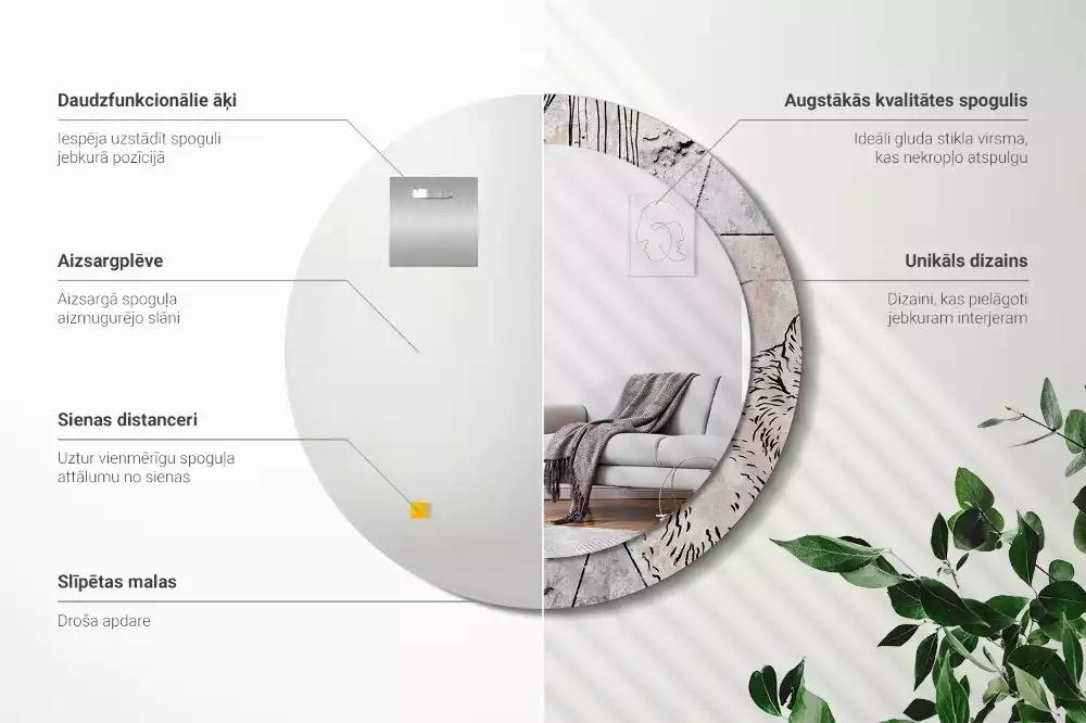 Kulaté dekorativní zrcadlo na zeď Abstraktní zvířata