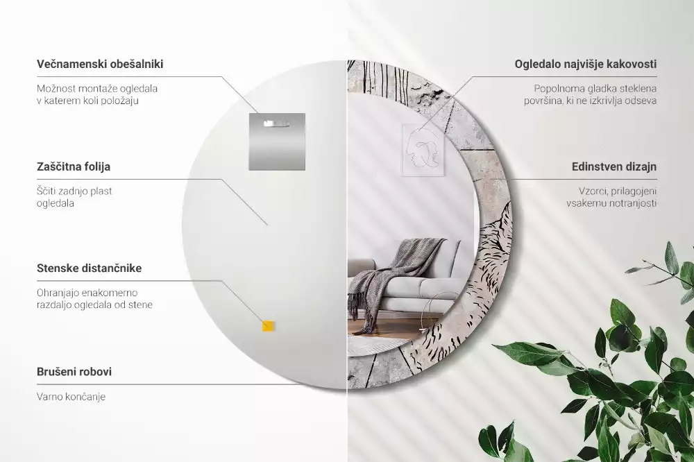 Kulaté dekorativní zrcadlo na zeď Abstraktní zvířata