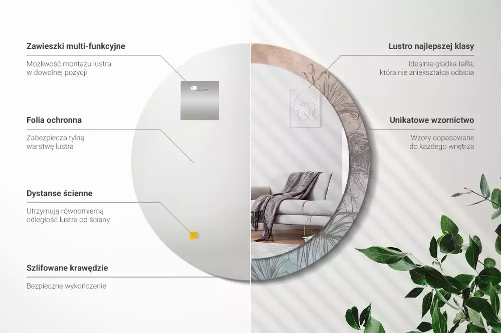 Kulaté zrcadlo s potiskem Tropické květiny