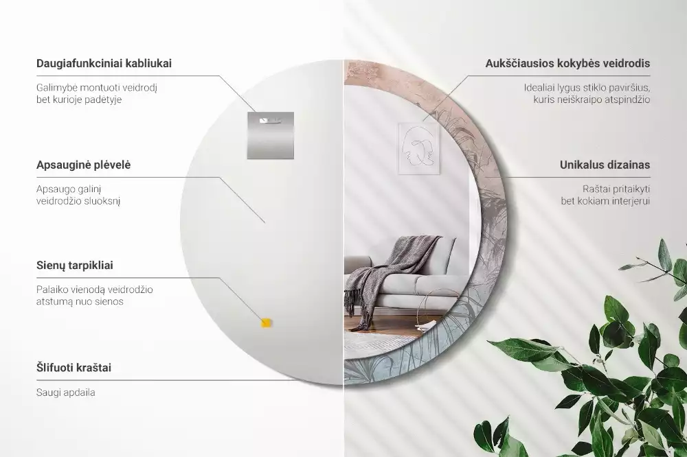 Kulaté zrcadlo s potiskem Tropické květiny