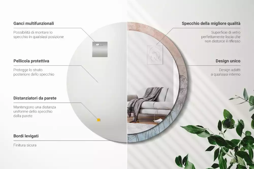 Kulaté zrcadlo s potiskem Tropické květiny