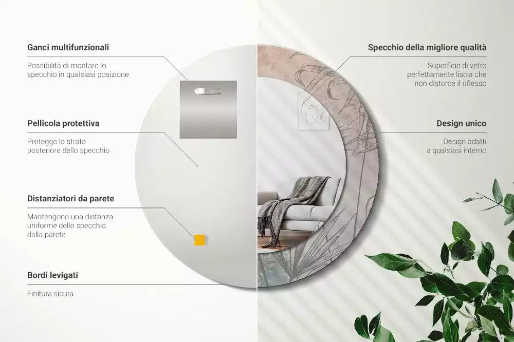 Kulaté zrcadlo s potiskem Tropické květiny