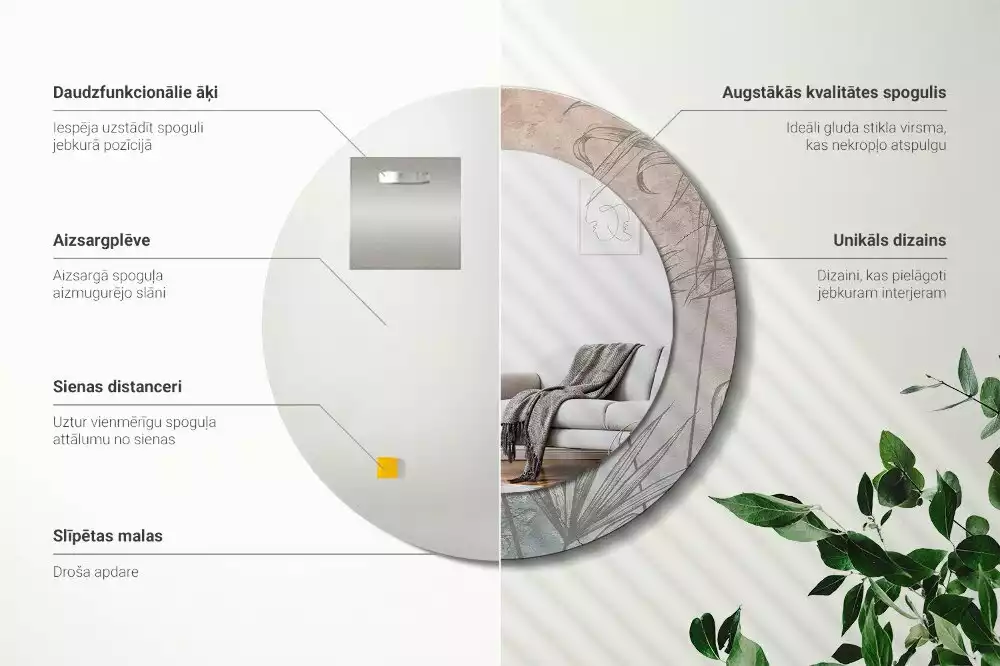 Kulaté zrcadlo s potiskem Tropické květiny