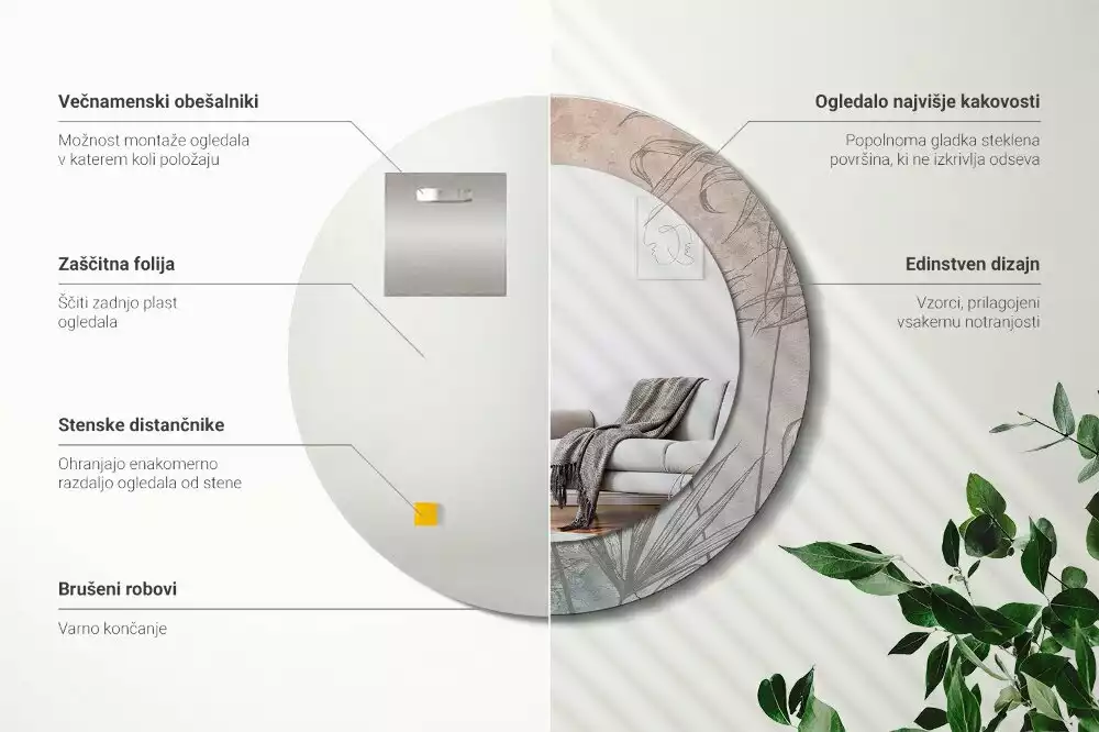 Kulaté zrcadlo s potiskem Tropické květiny