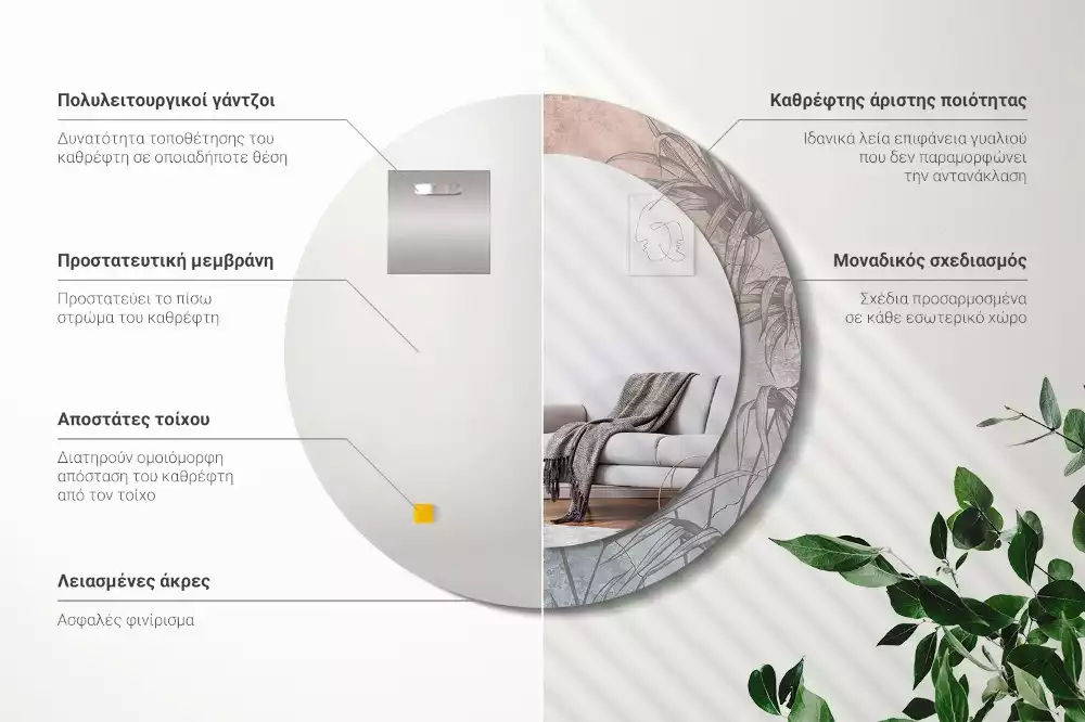 Kulaté zrcadlo s potiskem Tropické květiny