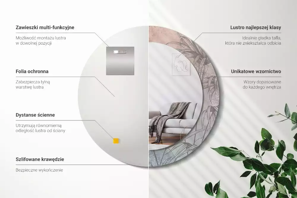 Kulaté zrcadlo s potiskem Tropické květiny