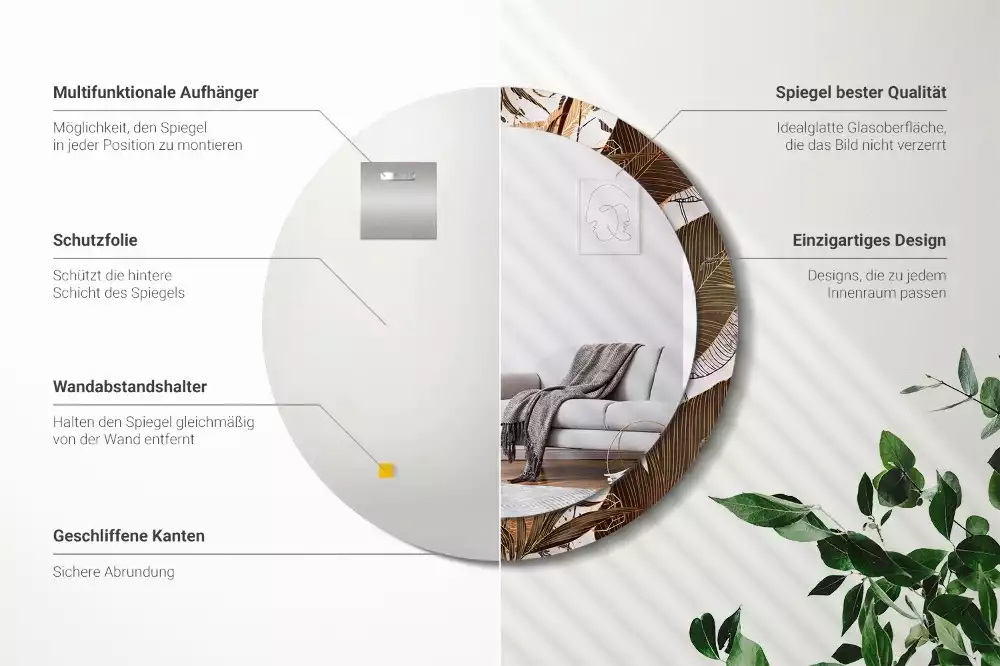 Kulaté zrcadlo s potiskem Palmové listy