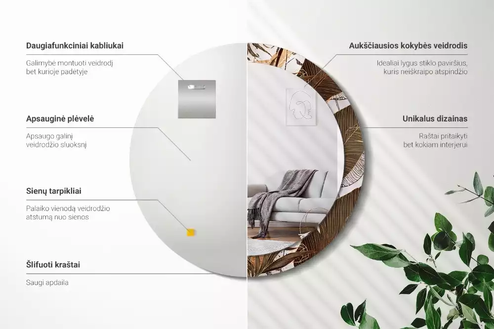 Kulaté zrcadlo s potiskem Palmové listy