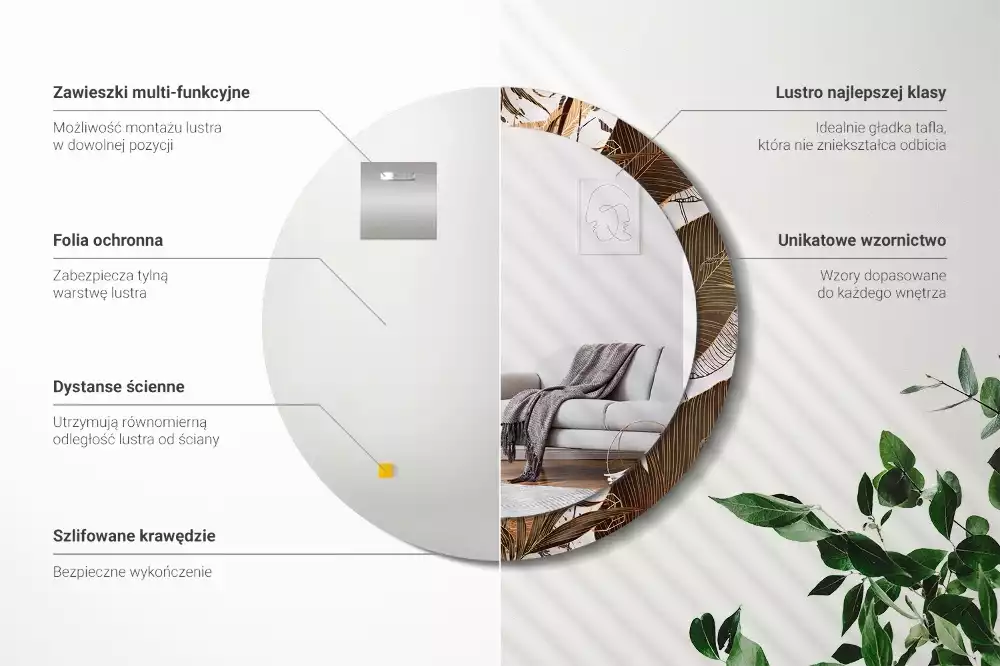 Kulaté zrcadlo s potiskem Palmové listy