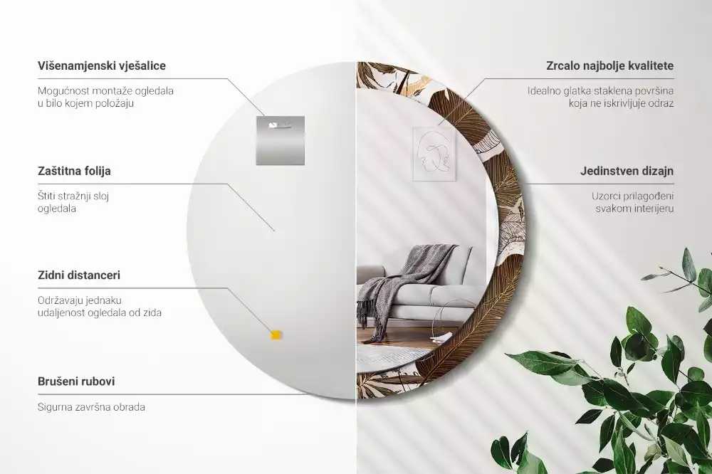 Kulaté zrcadlo s potiskem Palmové listy