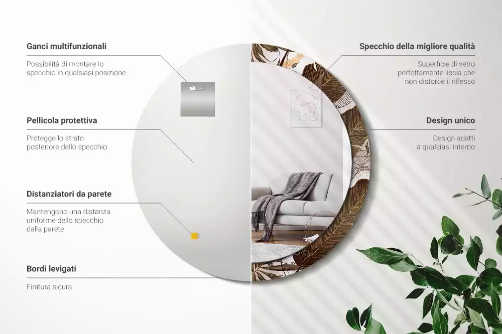 Kulaté zrcadlo s potiskem Palmové listy