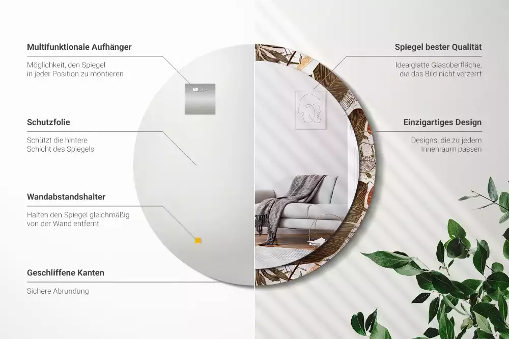 Kulaté zrcadlo s potiskem Palmové listy