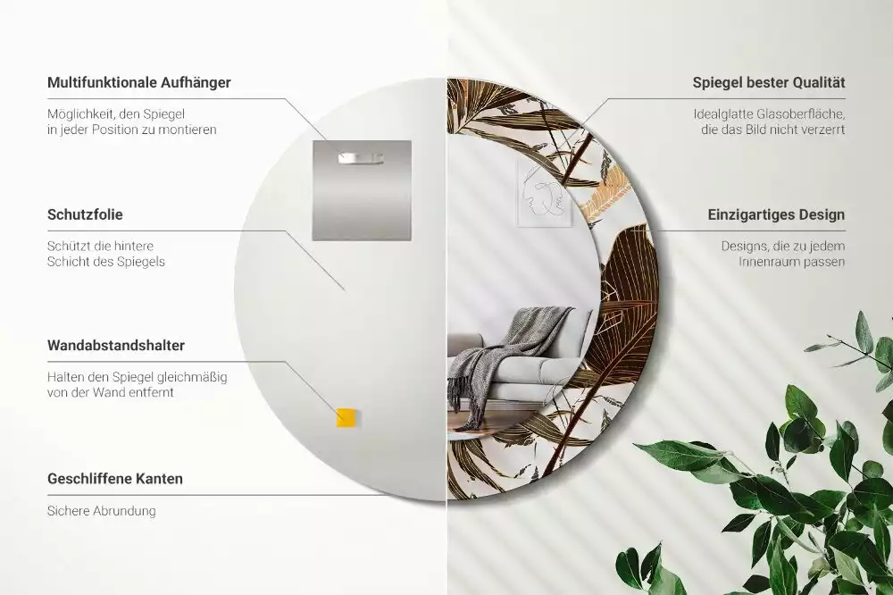 Kulaté zrcadlo s potiskem Palmové listy