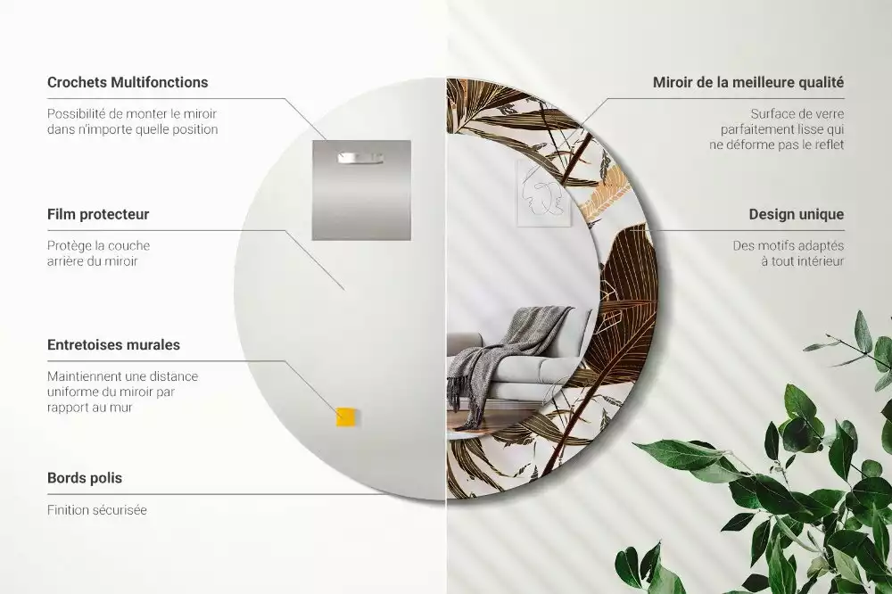 Kulaté zrcadlo s potiskem Palmové listy