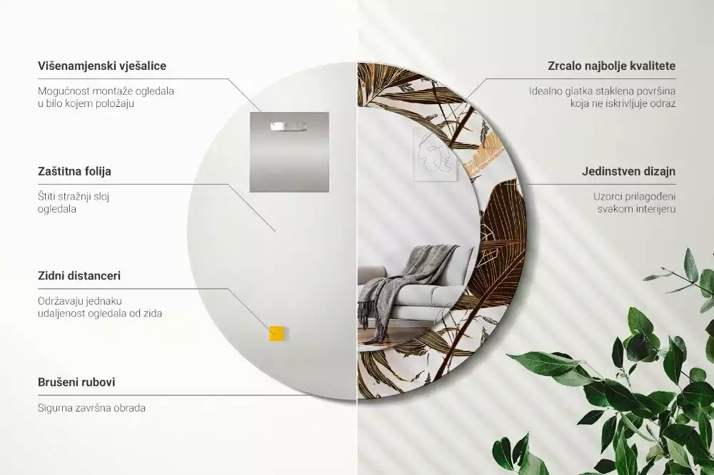 Kulaté zrcadlo s potiskem Palmové listy