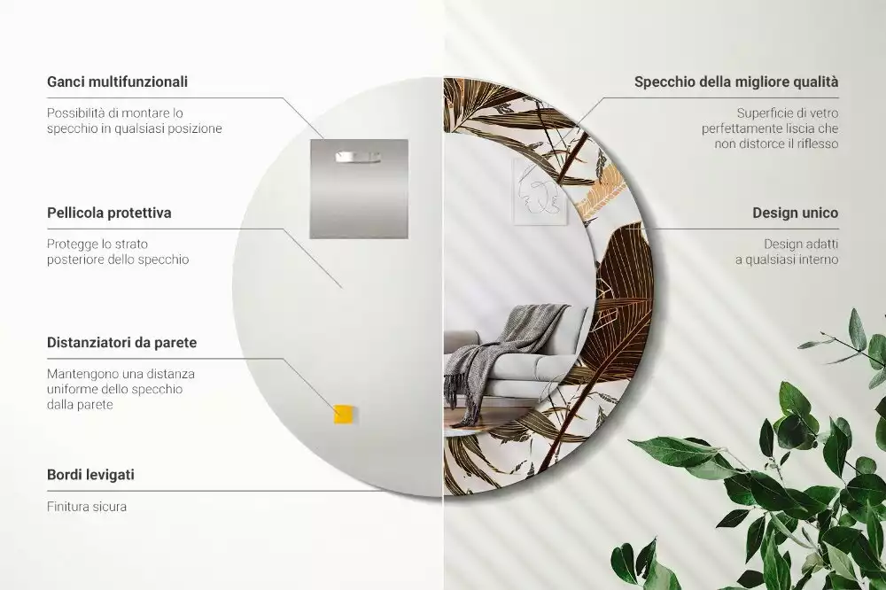 Kulaté zrcadlo s potiskem Palmové listy