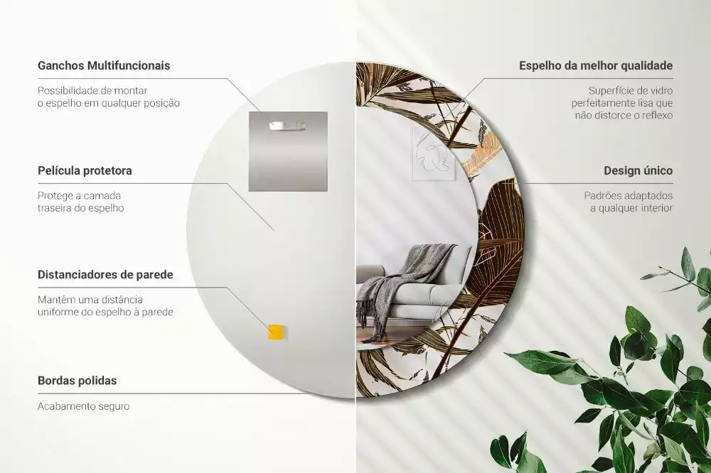 Kulaté zrcadlo s potiskem Palmové listy