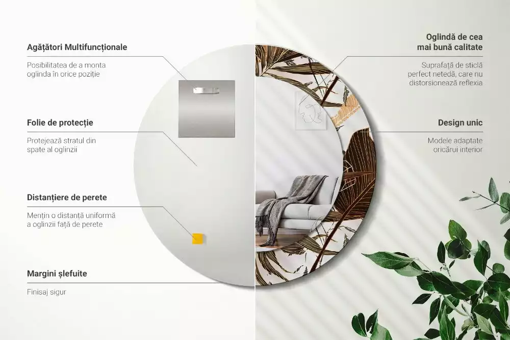 Kulaté zrcadlo s potiskem Palmové listy