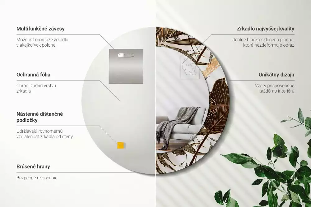 Kulaté zrcadlo s potiskem Palmové listy