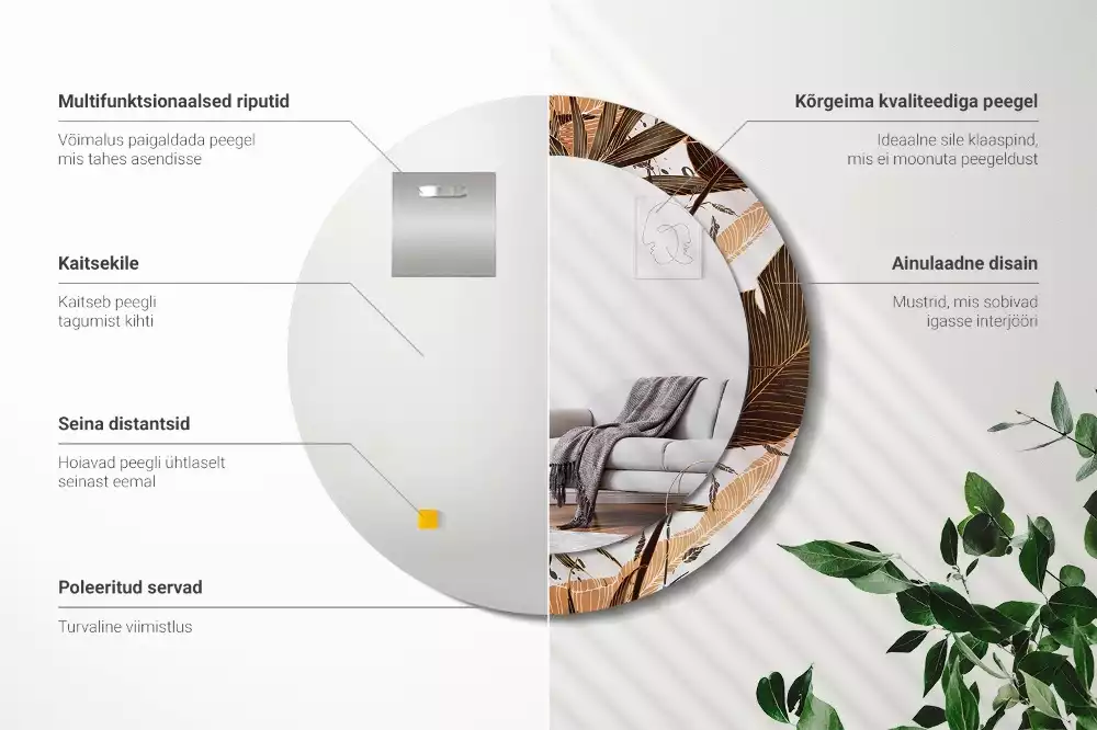 Kulaté zrcadlo s potiskem Palmové listy