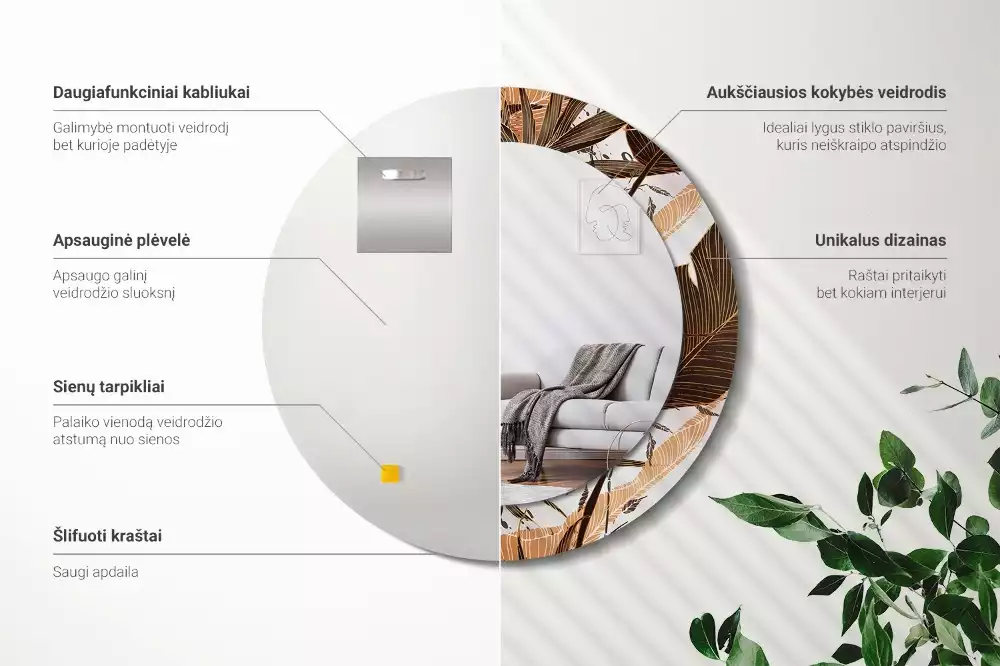 Kulaté zrcadlo s potiskem Palmové listy