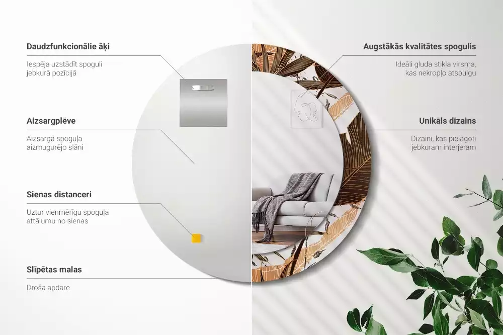 Kulaté zrcadlo s potiskem Palmové listy