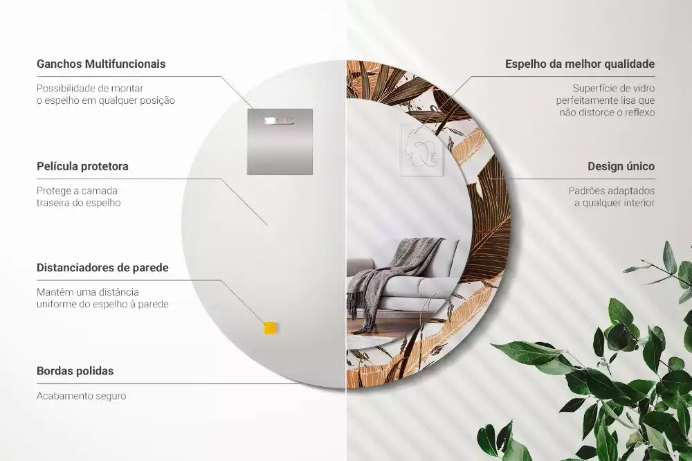 Kulaté zrcadlo s potiskem Palmové listy