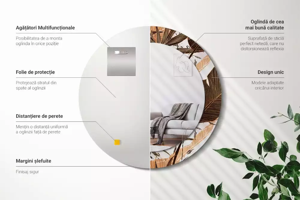 Kulaté zrcadlo s potiskem Palmové listy