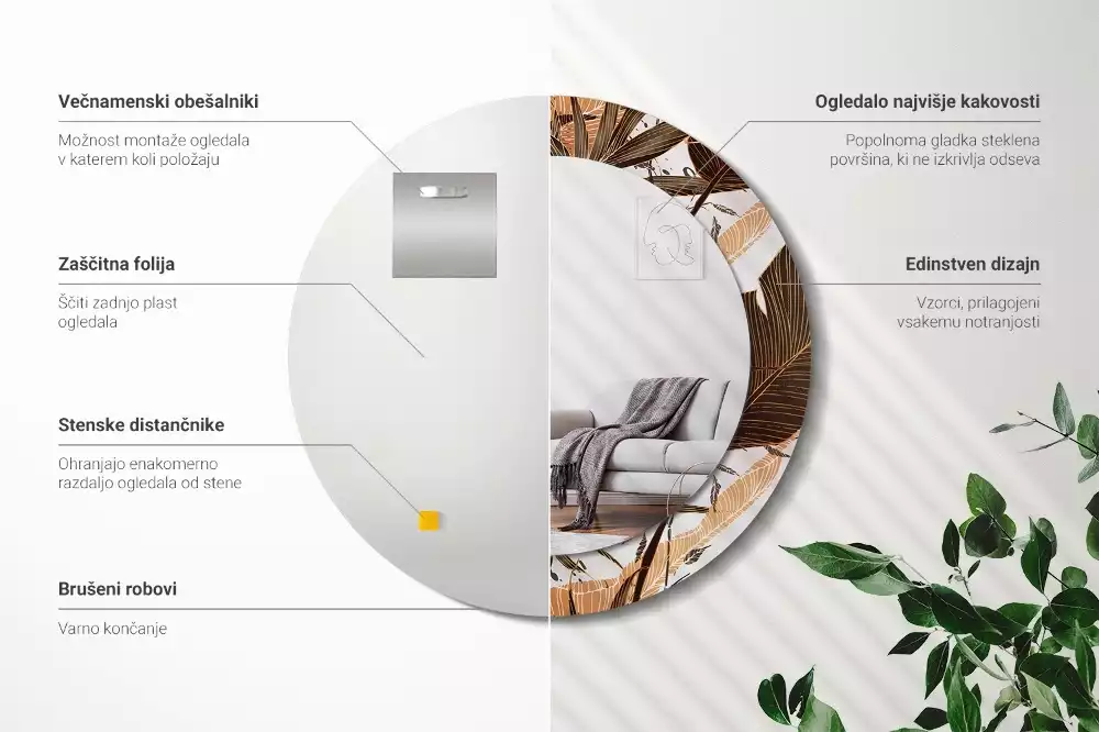 Kulaté zrcadlo s potiskem Palmové listy