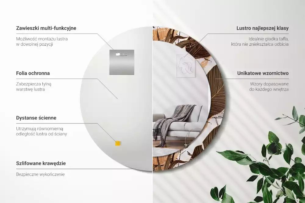 Kulaté zrcadlo s potiskem Palmové listy