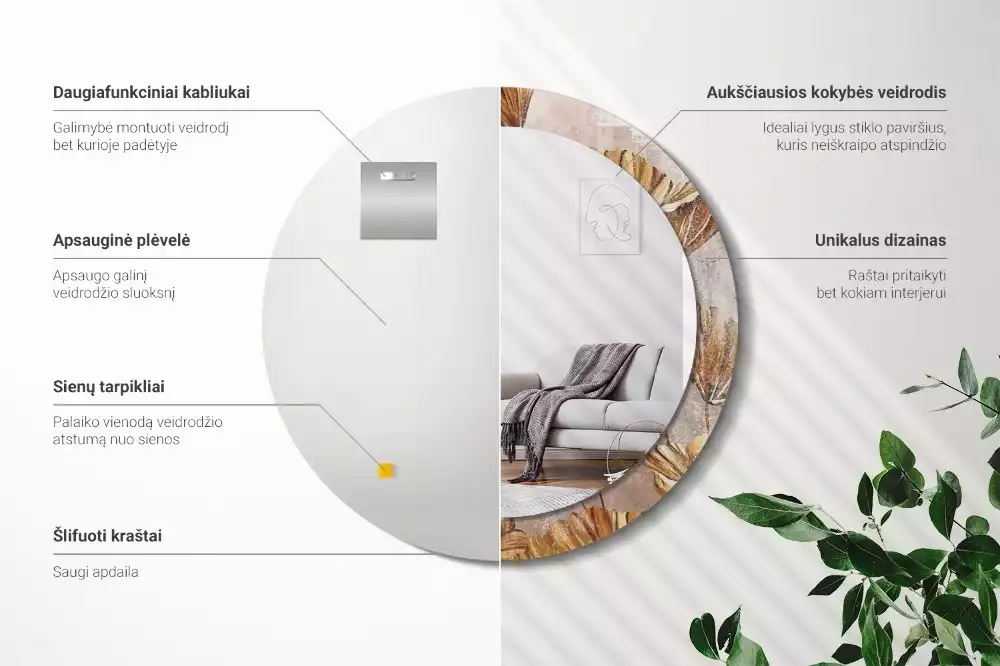 Kulaté dekorativní zrcadlo na zeď Boho odchází