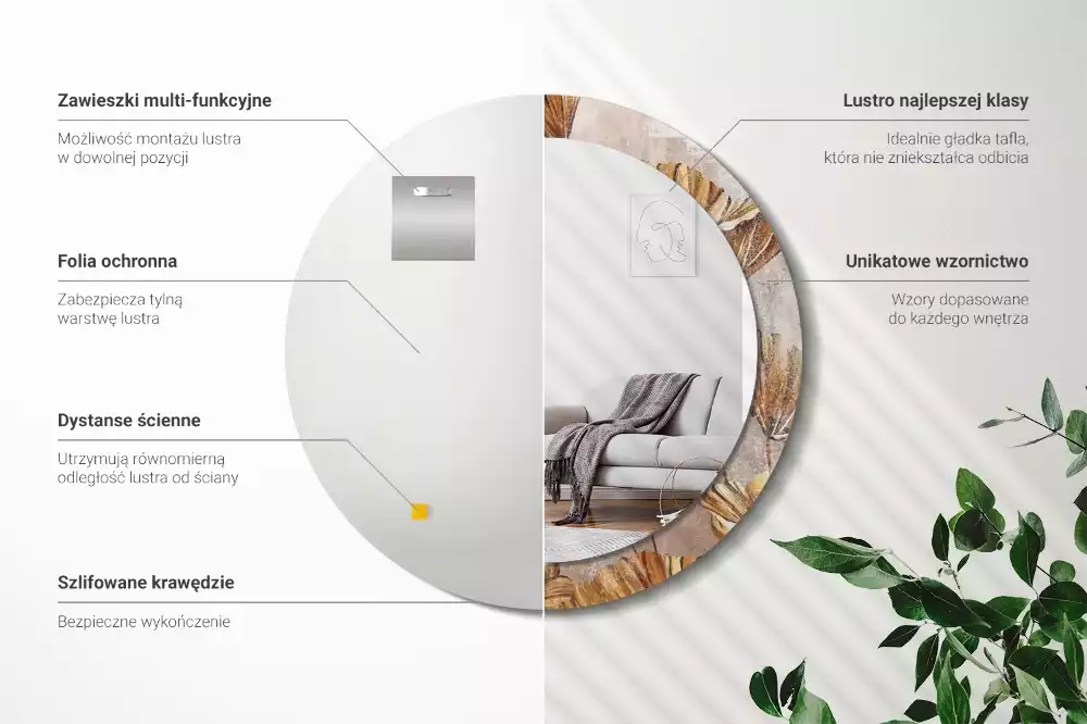 Kulaté dekorativní zrcadlo na zeď Boho odchází