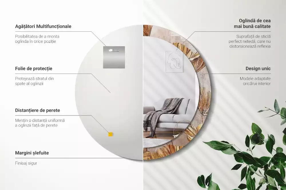 Kulaté dekorativní zrcadlo na zeď Boho odchází