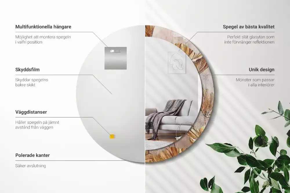 Kulaté dekorativní zrcadlo na zeď Boho odchází