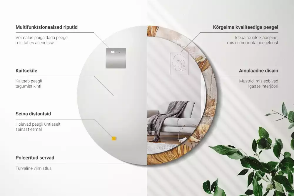Kulaté dekorativní zrcadlo na zeď Boho odchází