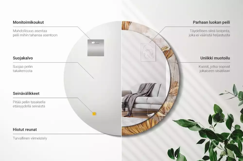 Kulaté dekorativní zrcadlo na zeď Boho odchází