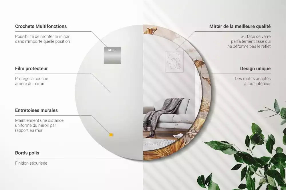 Kulaté dekorativní zrcadlo na zeď Boho odchází