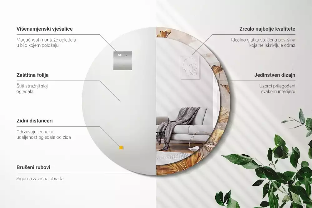 Kulaté dekorativní zrcadlo na zeď Boho odchází