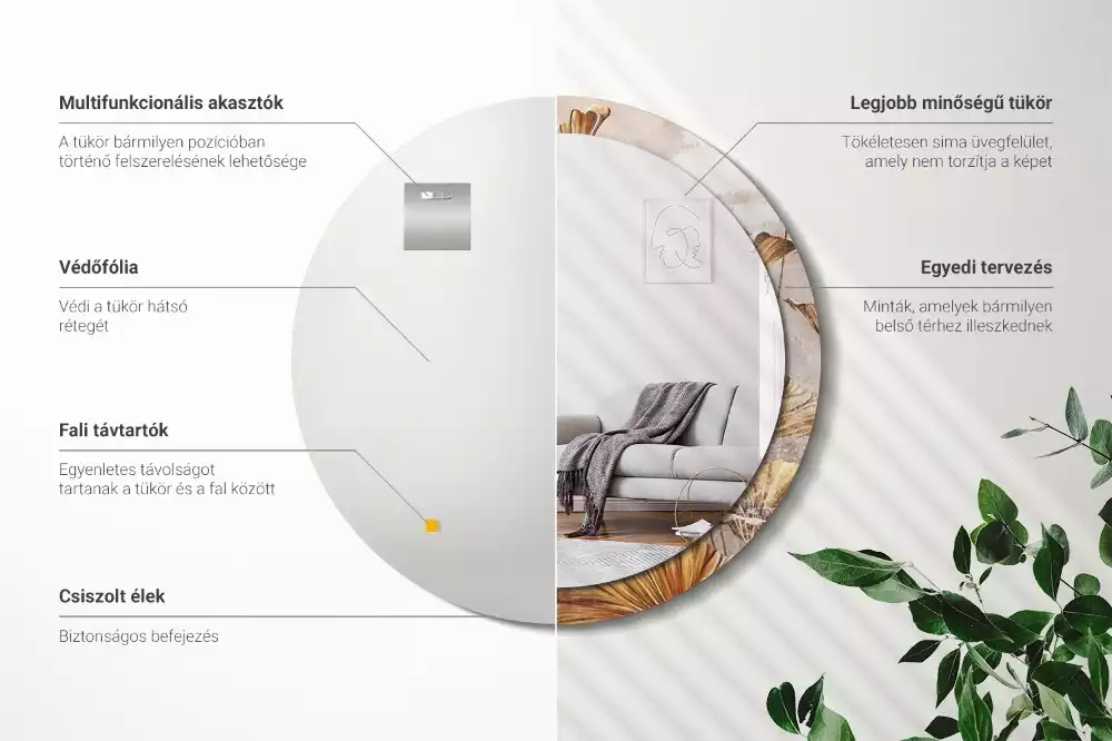 Kulaté dekorativní zrcadlo na zeď Boho odchází