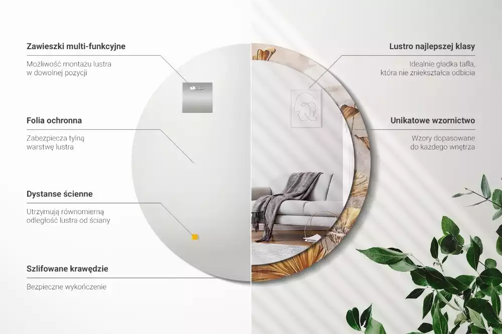 Kulaté dekorativní zrcadlo na zeď Boho odchází