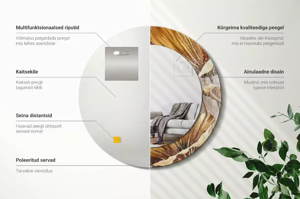 Kulaté dekorativní zrcadlo na zeď Boho odchází