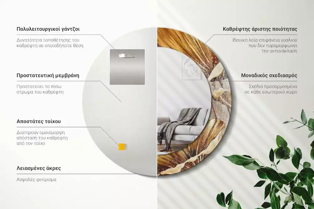 Kulaté dekorativní zrcadlo na zeď Boho odchází