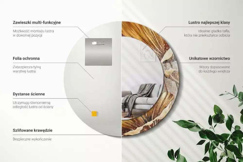 Kulaté dekorativní zrcadlo na zeď Boho odchází