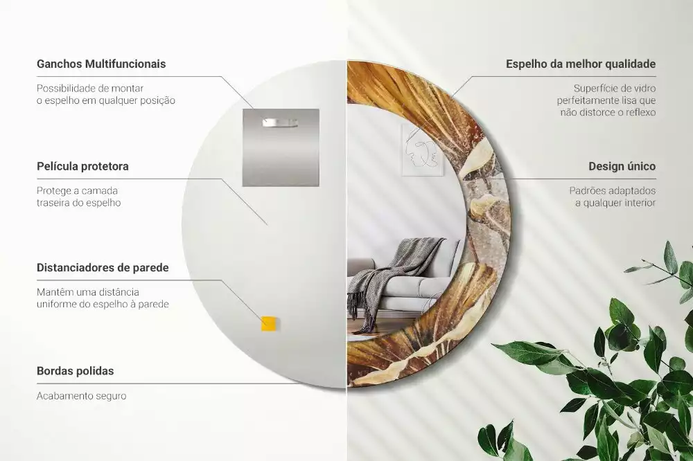 Kulaté dekorativní zrcadlo na zeď Boho odchází