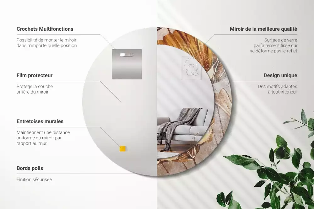 Kulaté dekorativní zrcadlo na zeď Boho odchází