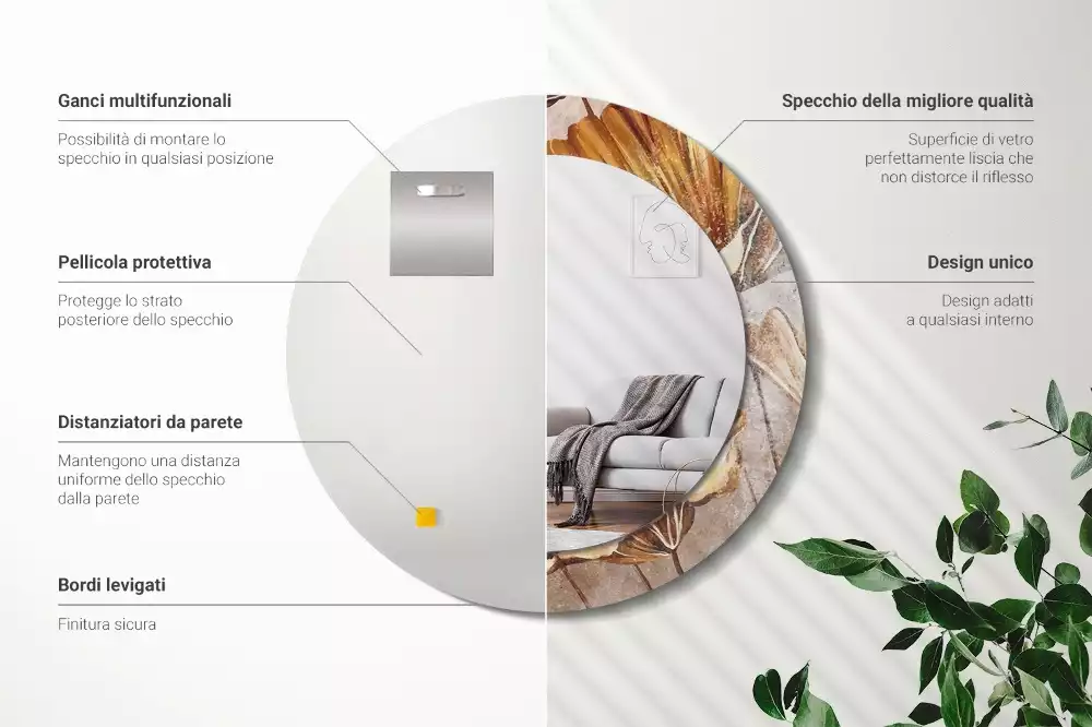 Kulaté dekorativní zrcadlo na zeď Boho odchází