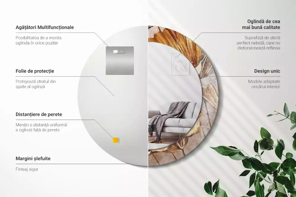 Kulaté dekorativní zrcadlo na zeď Boho odchází