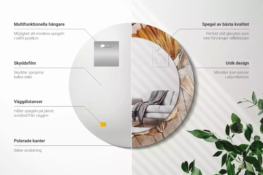 Kulaté dekorativní zrcadlo na zeď Boho odchází