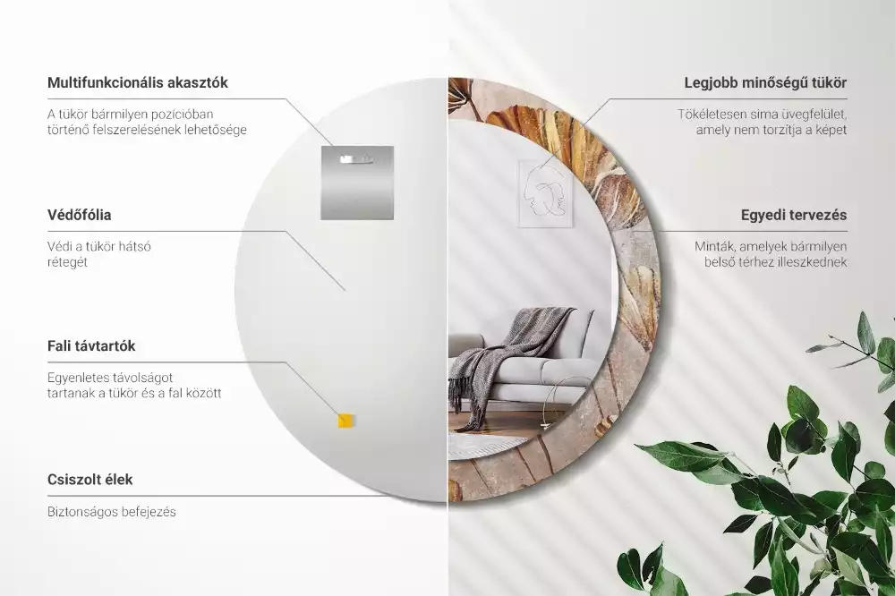 Kulaté dekorativní zrcadlo na zeď Boho odchází