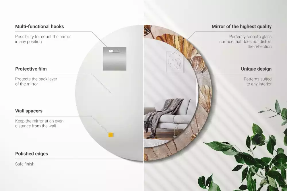 Kulaté dekorativní zrcadlo na zeď Boho odchází